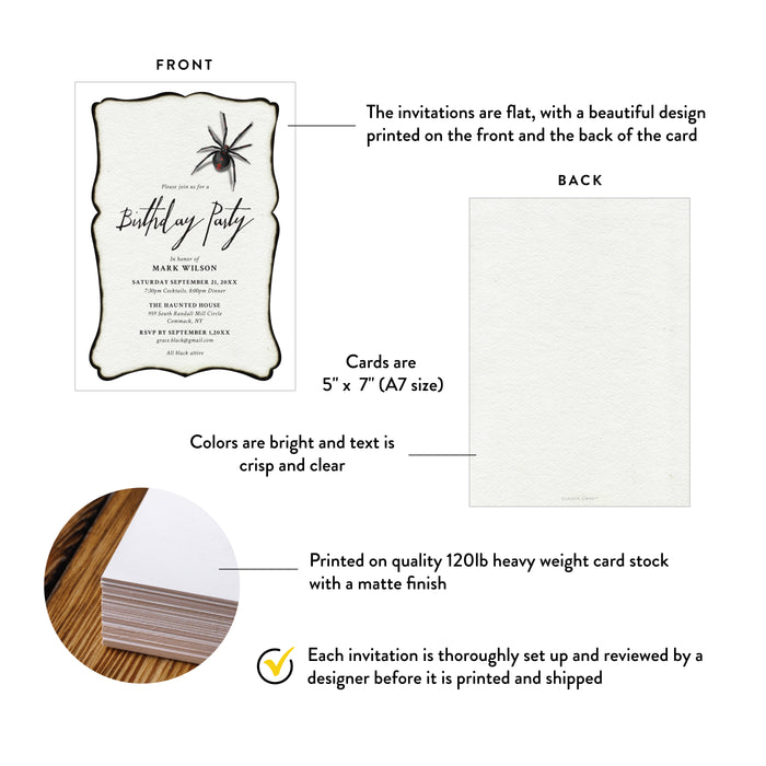 Gothic Spider Birthday Invitation Spooky Halloween Party Invitation