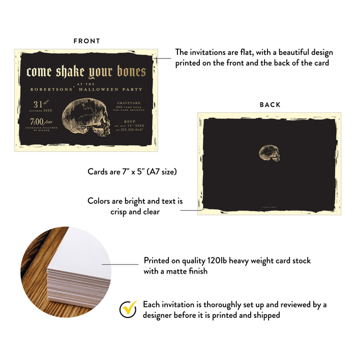 Spooky Halloween Invitation Gothic Birthday Skull Party Card