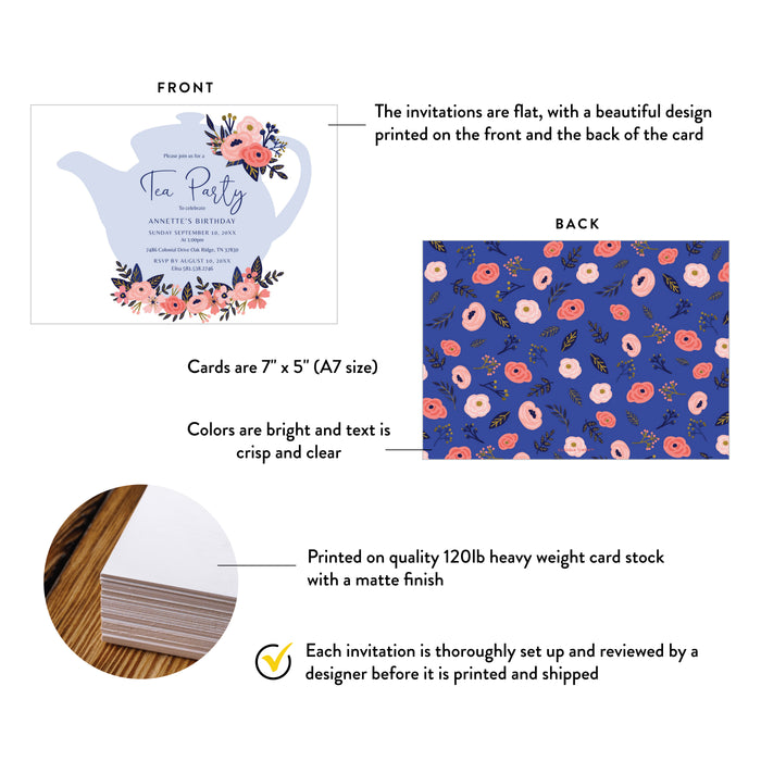 Floral Tea Party Birthday Invitation Teapot Afternoon Tea Invite