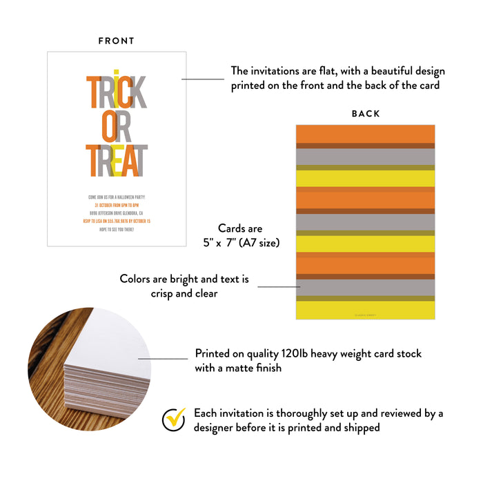 Trick or Treat Halloween Party Invitation Modern Colorful Card