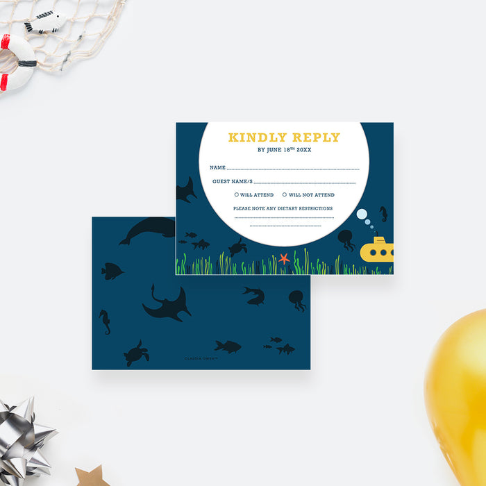 Under The Sea Invitation Card for Kids Birthday Party, Fun Submarine Invitation for 1st 2nd 3rd 4th 5th 6th Birthday Underwater Adventure, Ocean Themed Birthday Party for Boys