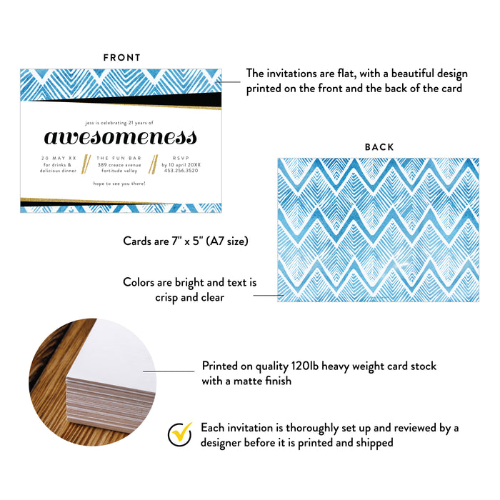 21st Birthday Invitation Modern Blue Geometric Birthday Party Invite