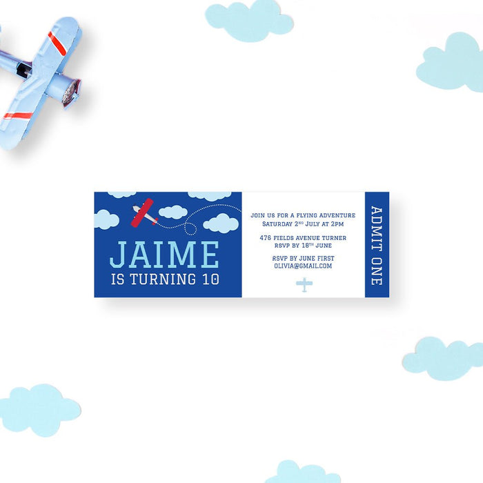 Airplane Themed Birthday Invitation Card, Time Flies Airplane Invitations for 1st 2nd 3rd 4th 5th 6th Plane Birthday Bash, Aviator Pilot Birthday Invites