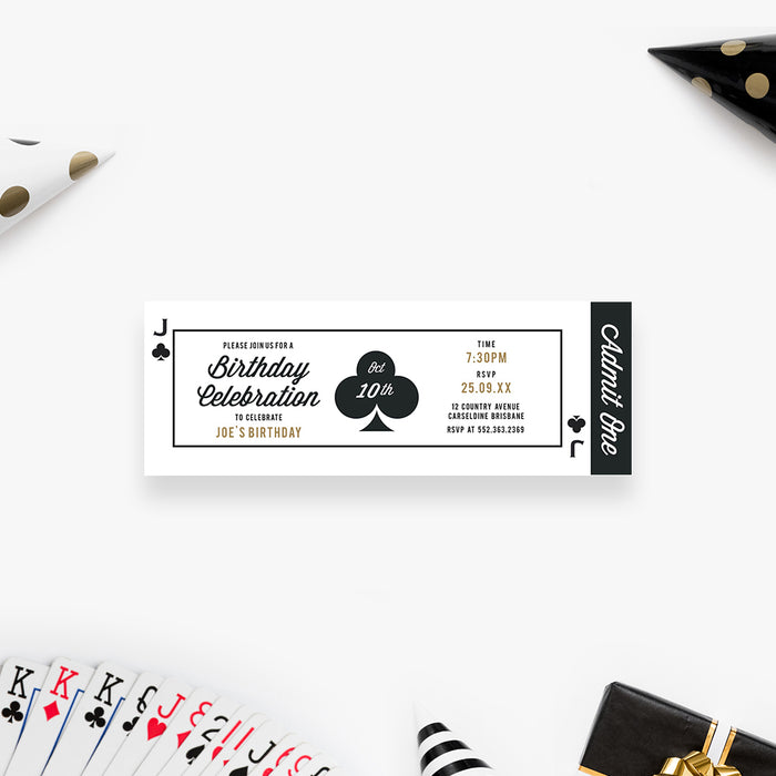 Casino Birthday Party Ticket Invitation Card, Poker Night Ticket Invites, Gambling Birthday Ticket, Casino Party Ticket