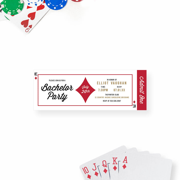 Casino Bachelor Party Ticket Invitation, Stag Do Party Ticket Invites, Poker Bucks Night Ticket