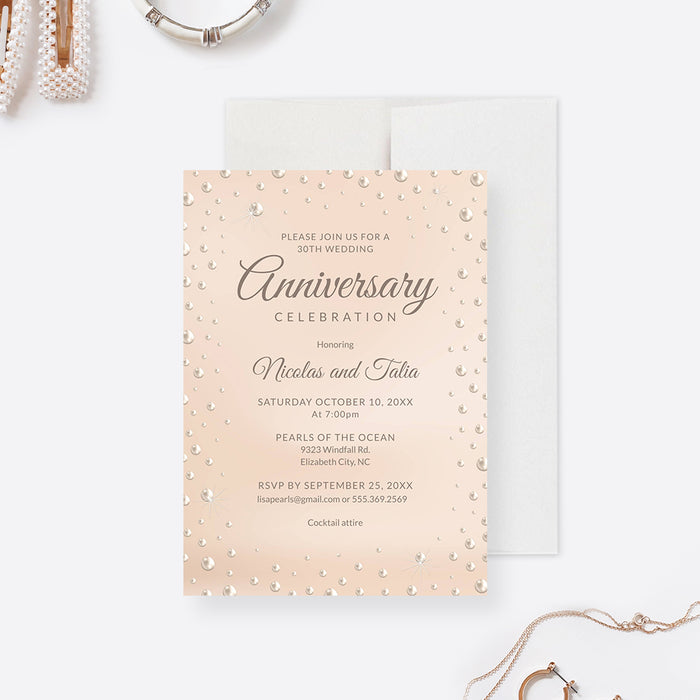 Pearl 30th Wedding Anniversary Invitation Editable Template, Pearl Birthday Printable Digital Download, Quinceanera Birthday