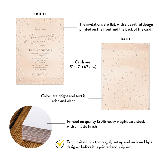 Pearl Anniversary Invitation 30th Wedding Celebration Card