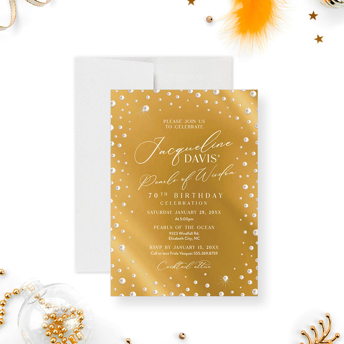 Pearl Themed Womens Birthday Party Invitation Card, Pearls of Wisdom Invite Card for 50th 60th 70th 80th Birthday Celebration