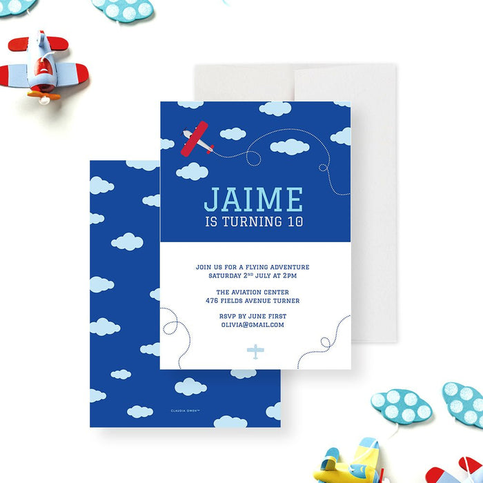 Airplane Themed Birthday Invitation Card, Time Flies Airplane Invitations for 1st 2nd 3rd 4th 5th 6th Plane Birthday Bash, Aviator Pilot Birthday Invites