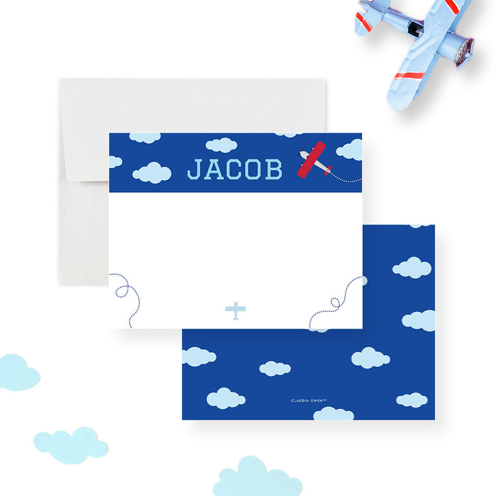 Airplane Note Card for Boys, Personalized Airplane Birthday Thank You Cards, Custom Gift for Kids, Propeller Plane Thank You Cards, Aviation Themed Notecard