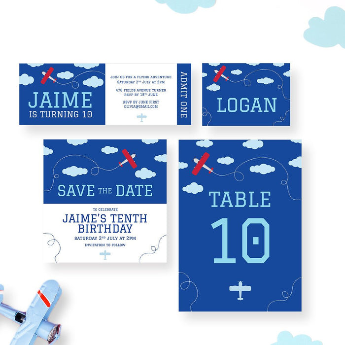 Airplane Themed Birthday Invitation Card, Time Flies Airplane Invitations for 1st 2nd 3rd 4th 5th 6th Plane Birthday Bash, Aviator Pilot Birthday Invites