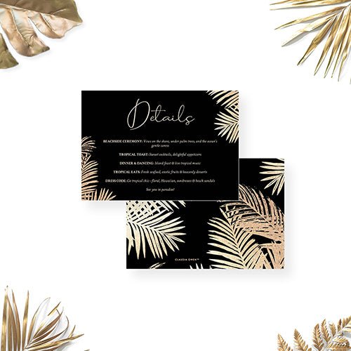 Black and Gold Wedding Invitation with Tropical Palm Leaves, Elegant Summer Wedding Engagement Invitation Card, Tropical Wedding Anniversary Invitation