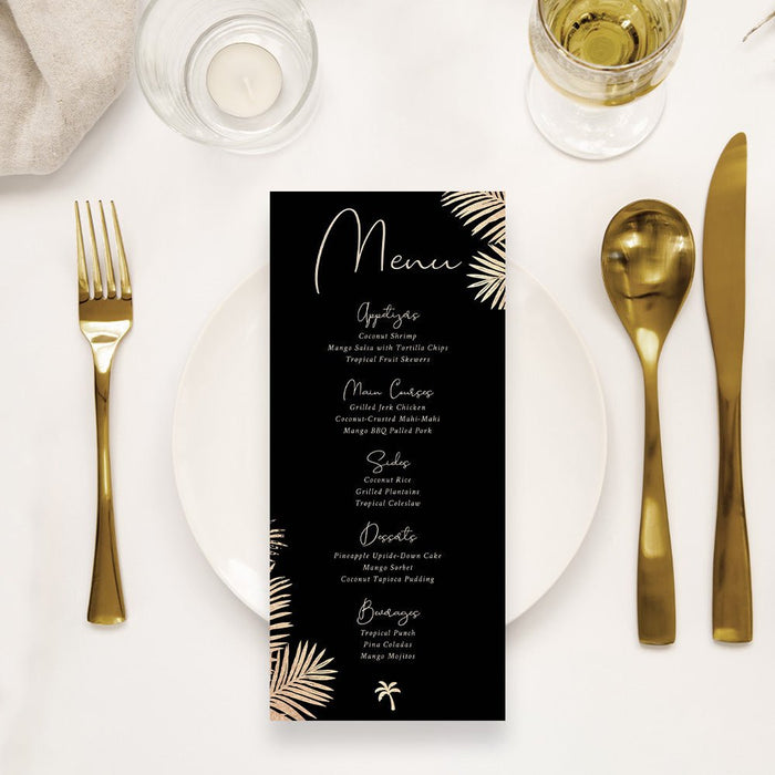 Black and Gold Wedding Invitation with Tropical Palm Leaves, Elegant Summer Wedding Engagement Invitation Card, Tropical Wedding Anniversary Invitation