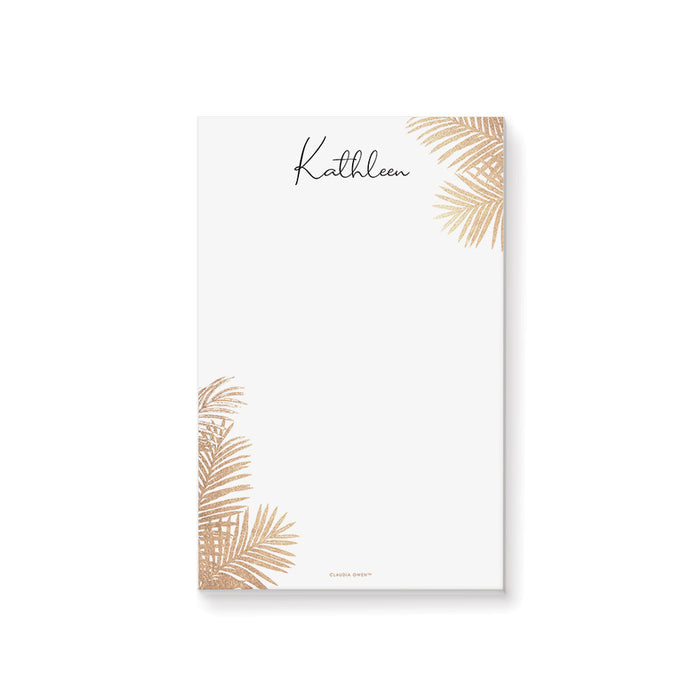 Elegant Notepad with Golden Tropical Palm Leaves, Summer Writing Pad for Women, Personalized Spring Stationery for the Office