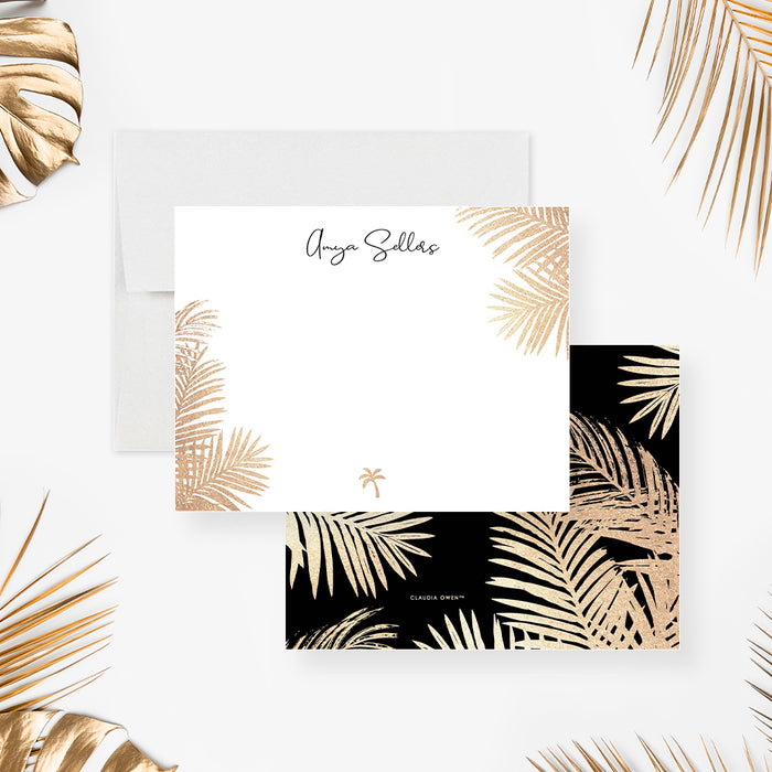 Elegant Note Card with Golden Tropical Palm Leaves, Personalized Summer Wedding Thank You Cards, Spring Wedding Stationery, Thank You Notes for Engagement Gifts