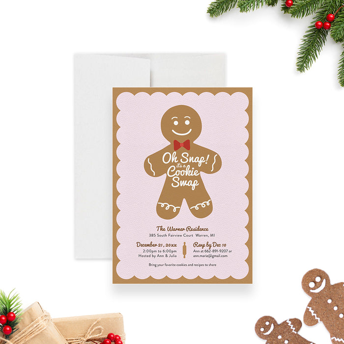Gingerbread Christmas Invitation Card, Oh Snap Its a Cookie Swap Invitation