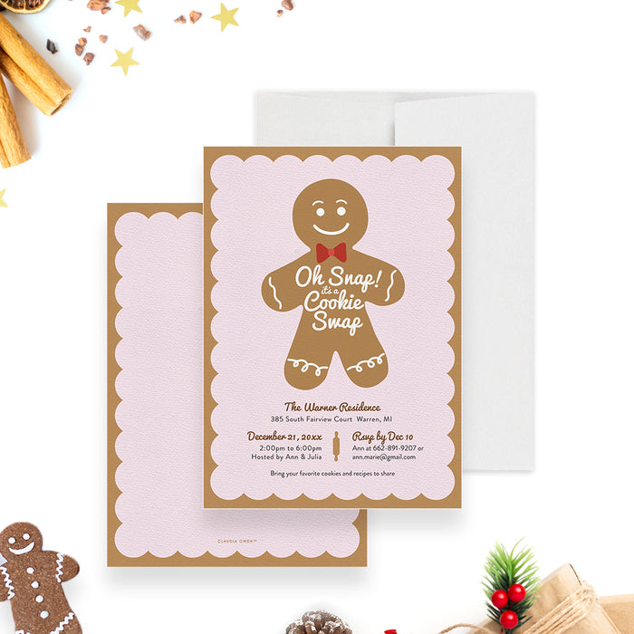 Gingerbread Christmas Invitation Card, Oh Snap Its a Cookie Swap Invitation