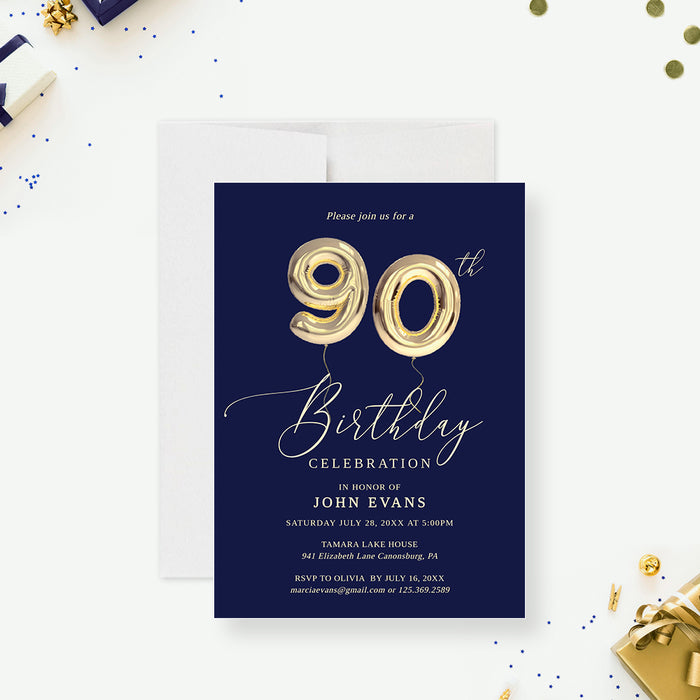 90th Birthday Party Invitation Template, Ninetieth Ninety Birthday Balloon Digital Download, 90th Business Anniversary Editable Invite