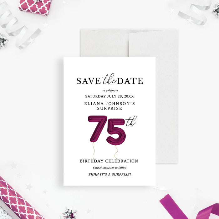 75th Birthday Save the Date Card Template, 75th Anniversary Party Save the Date Digital Download