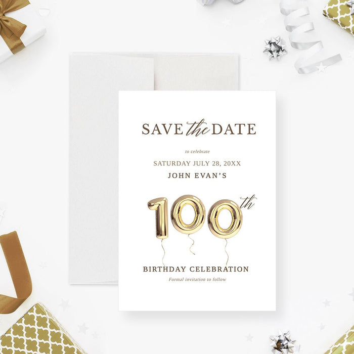 100th Save the Date Card Editable Template, 100 Years Birthday Balloon Digital Download, 100th Business Centenary Anniversary