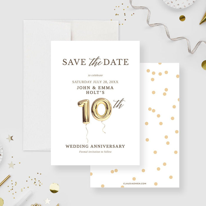 10th Wedding Anniversary Save the Date Card Digital Template