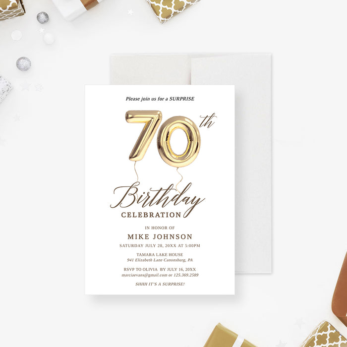 70th Party Invitation Editable Template, Seventy Birthday Balloon Printable Digital Download, 70th Business Wedding Anniversary