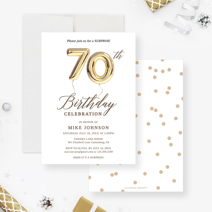 70th Party Invitation Editable Template, Seventy Birthday Balloon Printable Digital Download, 70th Business Wedding Anniversary