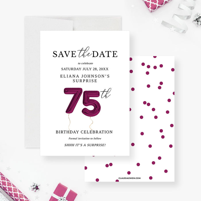 75th Birthday Save the Date Card Template, 75th Anniversary Party Save the Date Digital Download