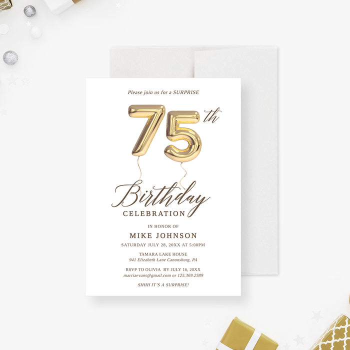 75th Birthday Party Invitation Template, 75th Birthday Balloon Printable Digital Download, 75th Business Anniversary Party
