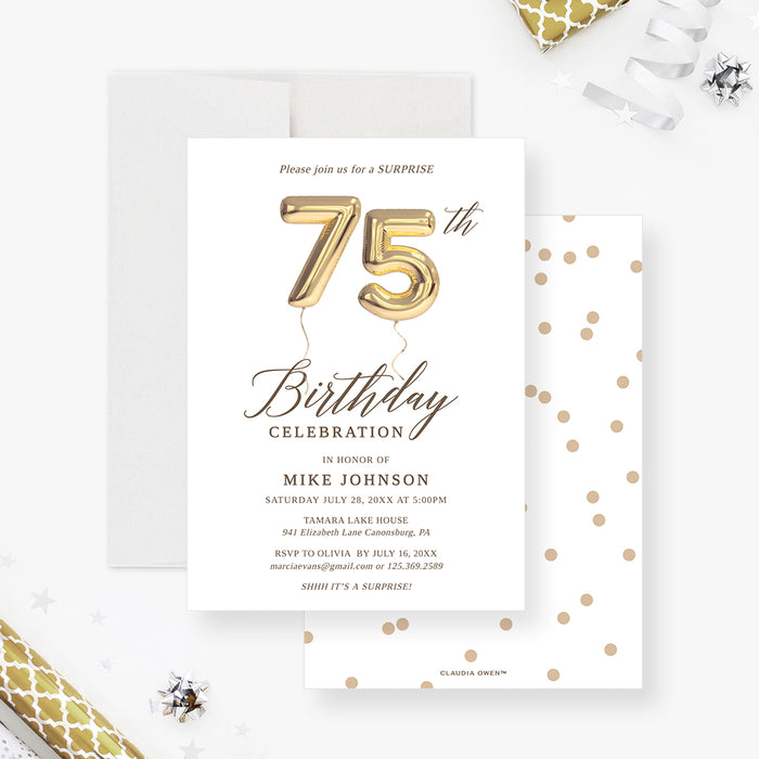 75th Birthday Party Invitation Template, 75th Birthday Balloon Printable Digital Download, 75th Business Anniversary Party