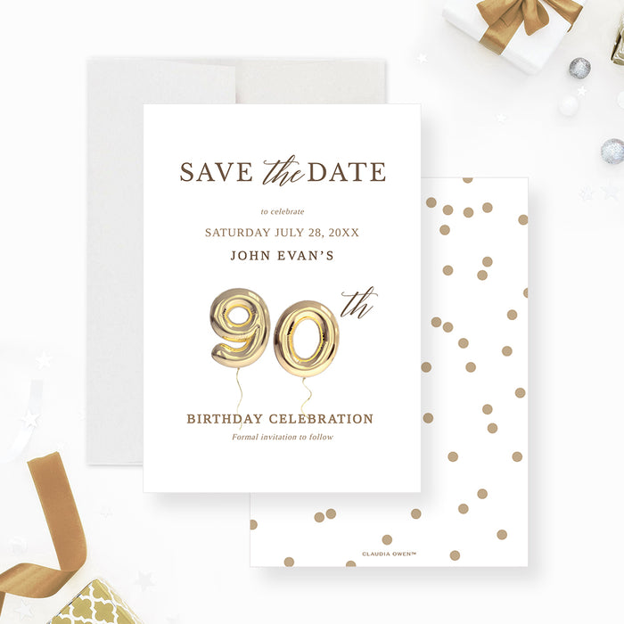 90th Save the Date Card Template, Ninetieth Birthday Balloon Digital Download, 90th Business Anniversary, 90 Years