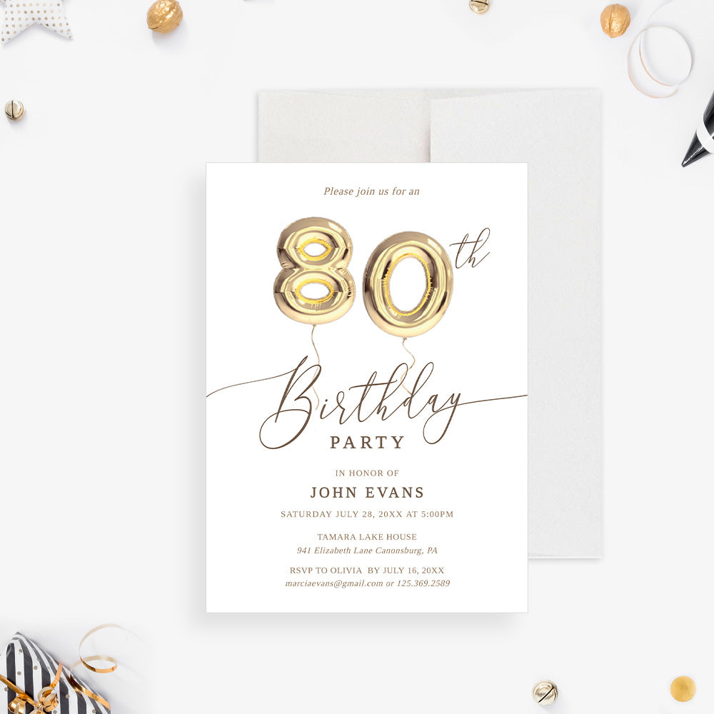 80th Birthday Invitations and Stationery