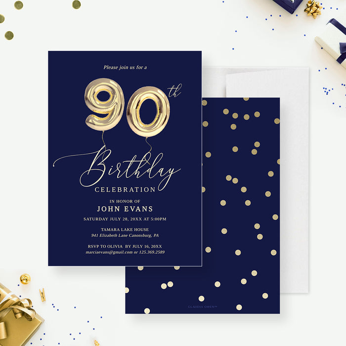 90th Birthday Party Invitation Template, Ninetieth Ninety Birthday Balloon Digital Download, 90th Business Anniversary Editable Invite