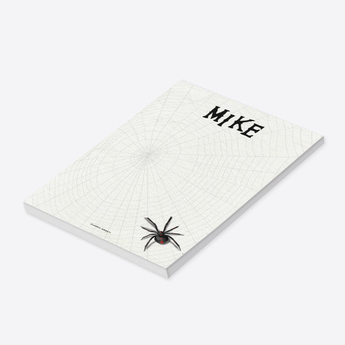 Personalized Eerie Notepad with Black Spider, Halloween Gift for Kids, Spooky Stationery Pad for Children with Spider Webs