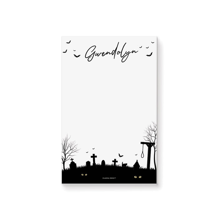Spooky Cemetery Notepad, Graveyard Gothic Gift for Adults, Personalized Eerie Stationery Writing Pad, Scary Halloween Party Favors