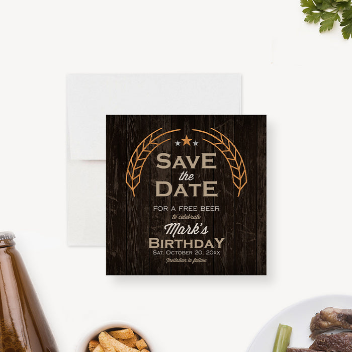 Beers and Cheers Birthday Save the Date Card, Rustic Save the Date for Mens Birthday Bash