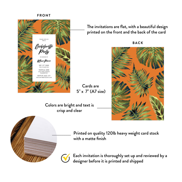 Tropical Bachelorette Party Invitation with Botanical Leaf Design