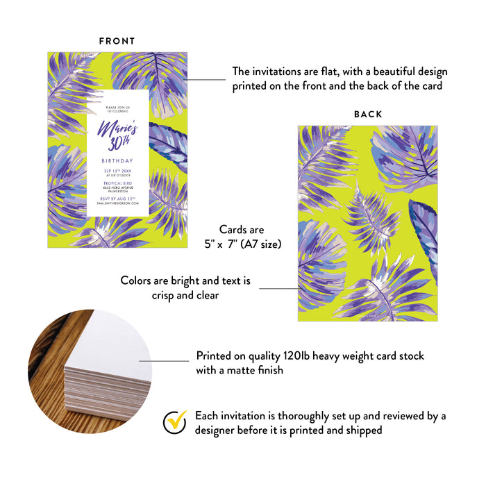 Birthday Invitation Tropical Leaf Botanical Design