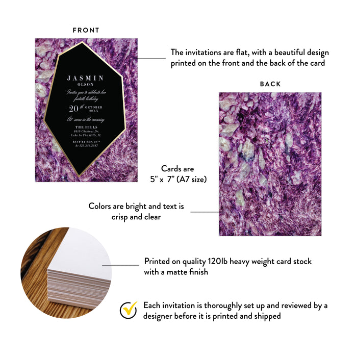 Elegant Adult Birthday Party Invitation with Purple Gemstone Design