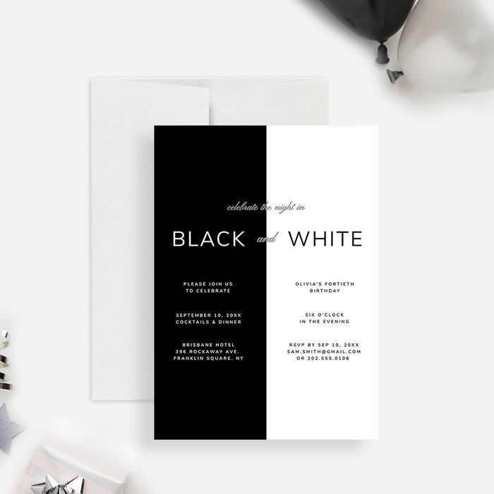 Black and White Party Invitation Editable Template, Black and White Theme Celebration Invites Digital Download