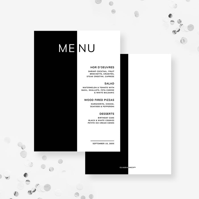 Black and White Party Invitation Matching Set, Editable Menu Cards, Printable Thank You Gift Tags, Welcome Sign Template, Program of Events