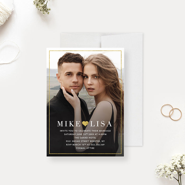 Wedding Invitation with Photograph, Custom Photo Wedding Anniversary Invitations Personalized with Your Own Picture