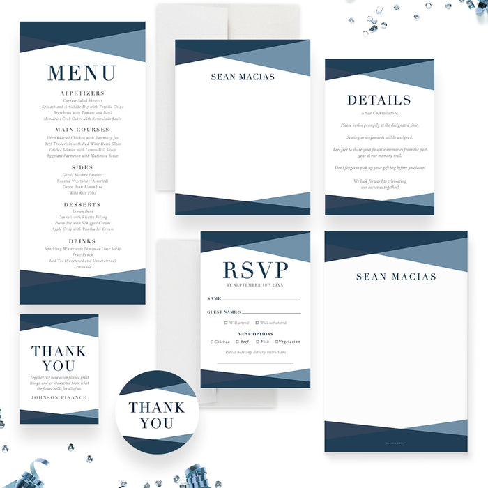 Blue Geometric Invitation Card for Business Annual Dinner Party, Corporate Dinner Celebration, Executive Dinner Invites, Formal Company Event Invitation