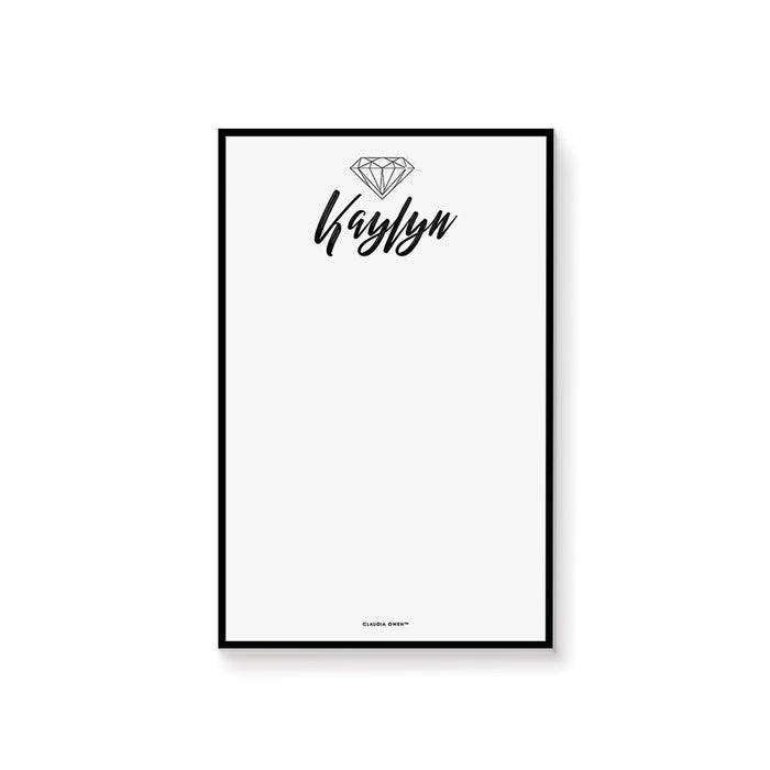 Diamond Notepad in Black and White, Chic Bachelorette Writing Pad, Personalized Gift for Bride, Bridal Shower Notepad, Wedding Stationery