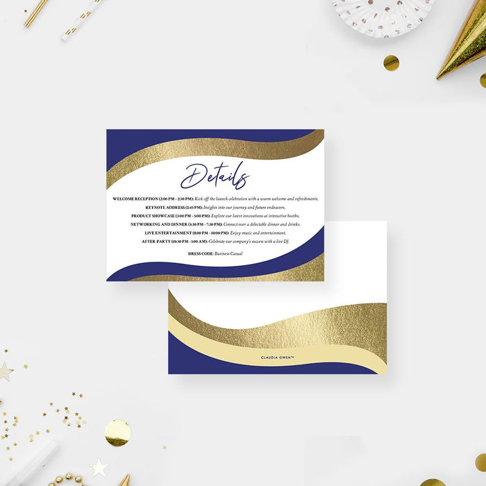 Blue and Gold Business Invitation Card for Launch Party, Business Grand Opening Invitation, Corporate Gala Dinner Invites, Annual Appreciation Dinner Invites