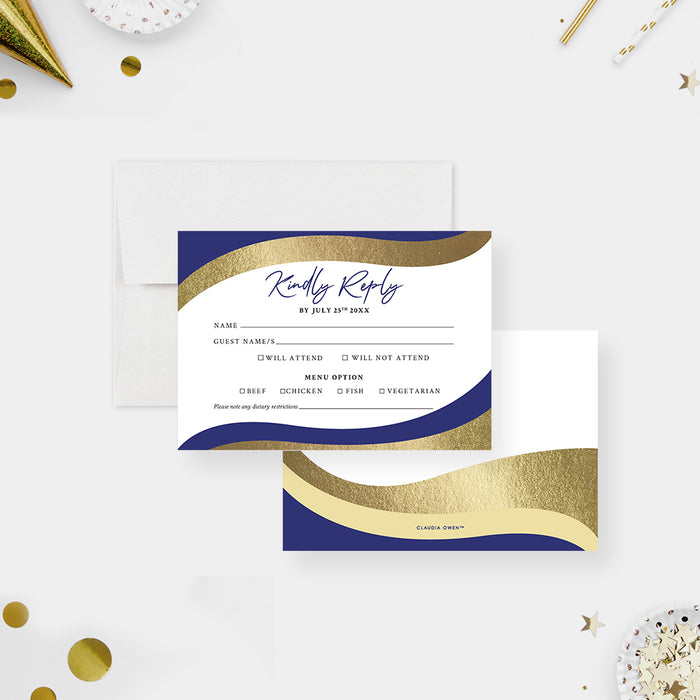 Blue and Gold Business Invitation Card for Launch Party, Business Grand Opening Invitation, Corporate Gala Dinner Invites, Annual Appreciation Dinner Invites