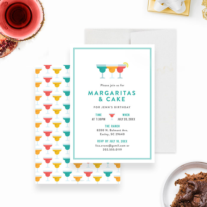 Margaritas and Cake Birthday Party Invitation Card, Margaritas for the Señorita Invites, Cocktail Party Invitations