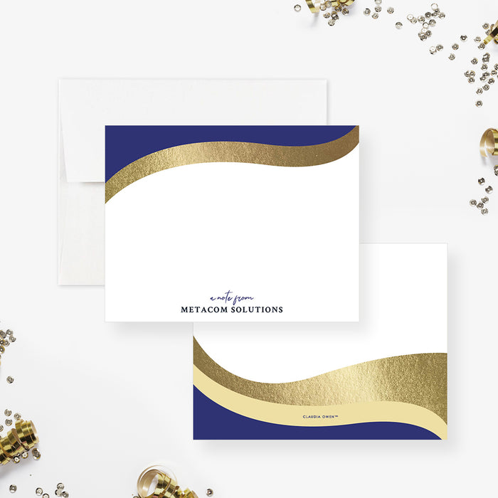 Blue and Gold Note Card, Personalized Business Party Thank You Card, Custom Gift for Professionals, Company Stationery for the Office, Thank You Notes for Clients