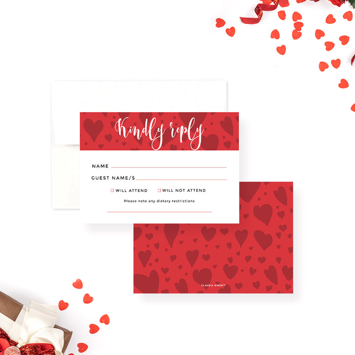 Valentines Day Party Invitation with Love Heart Pattern, Love Party Invites, Valentines Dinner Invites in Romantic Red