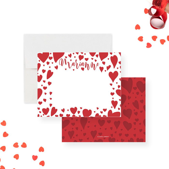 Love Note Card with Red Heart Pattern, Valentines Day Thank You Cards, Personalized Gift for Women, Love Stationery, Engagement Party Thank You